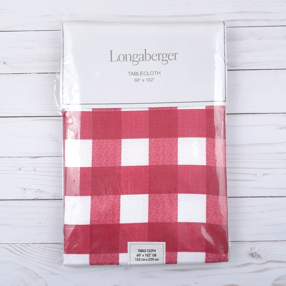 Longaberger Fabric Tablecloth Buffalo Plaid 60x102 Red White - Picture 1 of 2